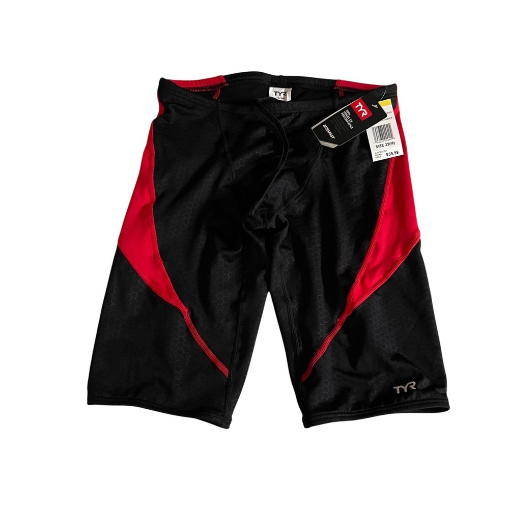 TYR Mens Durafast Elite Hexa Cure Splice Jammer Swim Shorts Black Red Size 32 M